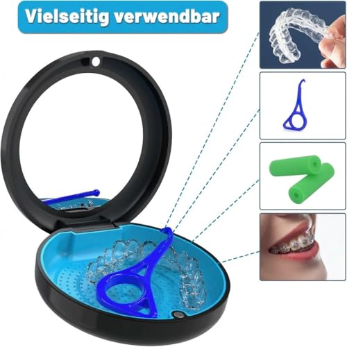 Retainer Case with Mirror, Orthodontic Dental Case for Braces, Mouth Guard, Dentures, Teeth Aligner, Night Guard Container Storage Holder Black