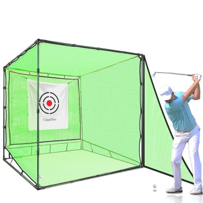 Gagalileo Golf Driving Cage Net: Heavy Duty 1 in Steel Frame - Noise Reduction Target for Backyard Garage Indoor Simulator - 7x7x7 FT High Density Hitting Swing Practice - size: 7x7x7ft with Bottom