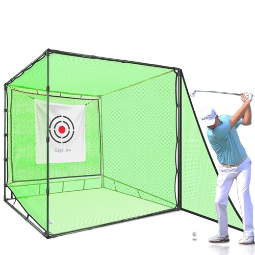 Gagalileo Golf Driving Cage Net: Heavy Duty 1 in Steel Frame - Noise Reduction Target for Backyard Garage Indoor Simulator - 7x7x7 FT High Density Hitting Swing Practice - size: 7x7x7ft with Bottom