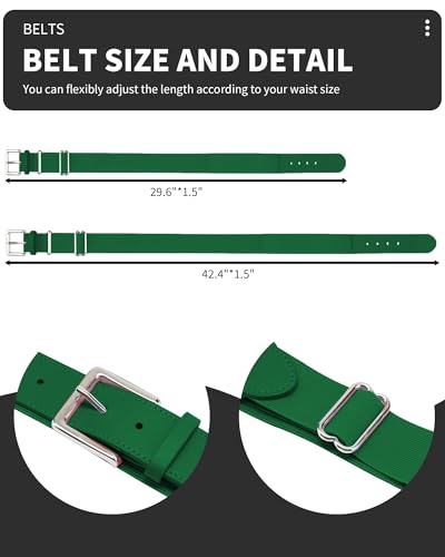 QBK Toddler Baseball Socks And Belt Youth Softball Tee Ball Combo Set for Boy Girl (2 Pairs of Socks & 1 Belt) - color: Green, size: 14-16 Years
