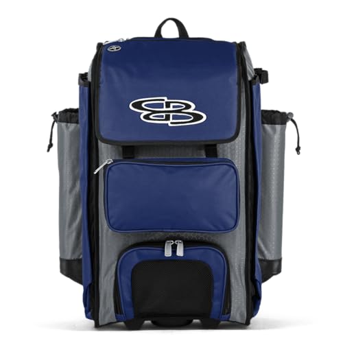 Boombah Catchers Superpack Hybrid Rolling Bat Bag - Multiple Colors - Wheeled & Backpack Version - color: Gray/Royal Blue_C23