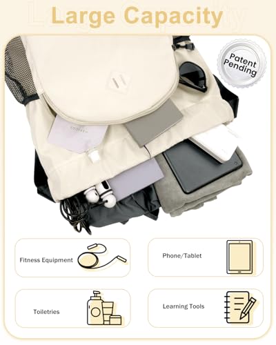 RHDZO Drawstring Backpack Gym Backpack with Shoe Compartment for Men Women String Sports Bag with Wet Pocket Cinch Swim Beach Bag, Large Beige - color: Large Beige
