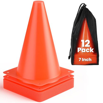 GHB Soccer Cones 7" 9" of 12 24 Pack Disc Soccer Sport Cones Training Field Marker Agility Cones for Basketball, Coaching, Practice Equipment Includes Drills Guide