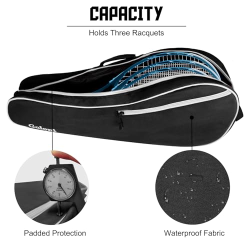 Goloni Tennis Bag for 3-4 Rackets, Water-Resistant Racket Bag with Padded Protection for Men Women Adults - color: Black
