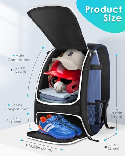 BROTOU Baseball Bag, Softball Bag for Baseballgear & T-Ball Bat, Baseball Backpack with Shoes Compartment for Men/Women - color: Blue