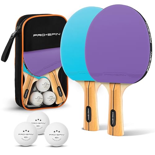 PRO-SPIN Ping Pong Paddles - High-Performance Set with Premium Table Tennis Rackets, 3-Star Ping Pong Balls, Compact Storage Case | Professional Quality Ping Pong Paddle Set | Indoor & Outdoor Games - color: 2-Player Set | Purple/Blue