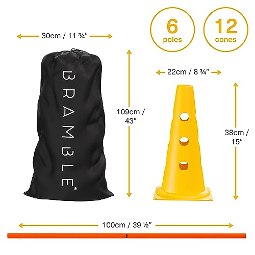 Bramble - Speed Agility Training Hurdles Set with 3 Height Levels, 12 Cones 15" & 6 Training Poles 40", Exercise Jumping Hurdles for Kids, Football Agility Poles, Dog Training Agility Equipment