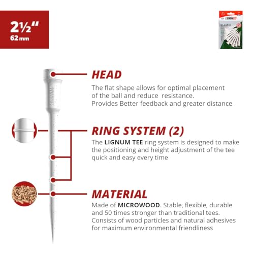 LIGNUM Unbreakable Microwood Golf Tees 50x More Durable/Adjustable Golf Tee/Innovative Wood Fiber and Natural Adhesives/Golf Tee, Golf Tees, Tees Golf, Golf Ball Tees - color: White, size: 2 1/2" (62mm)