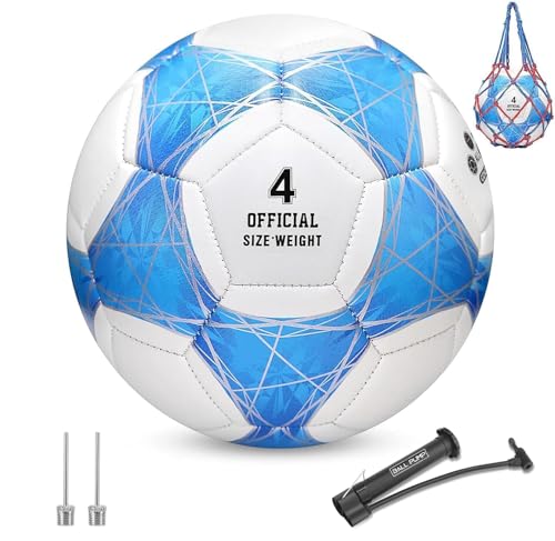 STEEFAN Teal/Blue/Pink Soccer Ball Size 3/4/5 for Kids Outdoor Play,Color Change Soccer Official Ball with Needles and Air Pump,Idea Gift for Teen Boy Girl Junior Women,Indoor Outdoor Game Soccer Ball - color: Blue with Pump, size: 4