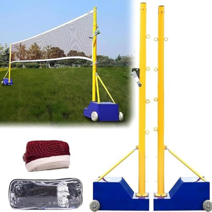 Heavy Duty Volleyball/Badminton Poles for Backyard, Adjustable Height from 5ft to 6.8ft, Portable Design with Wheels/Net for Indoor and Outdoor Use, Perfect for Adults, Kids, and School Training