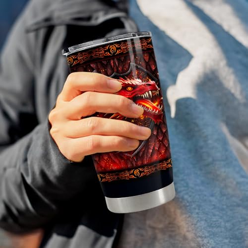 SANDJEST Dragon Tumbler 20oz Stainless Steel Insulated Coffee Travel Mug Cup for Men Dragon Gifts for Birthday Christmas Fathers Day - color: Dragon