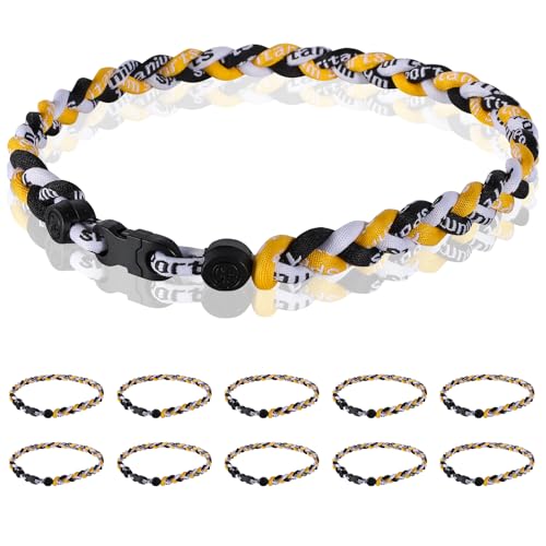 12 Pack Baseball Necklace 18inch, Team Gift for Baseball Funs, Three Braided Titanium Tornado Rope Design, with Muti - Color for Pick - color: Yellow-Black-White