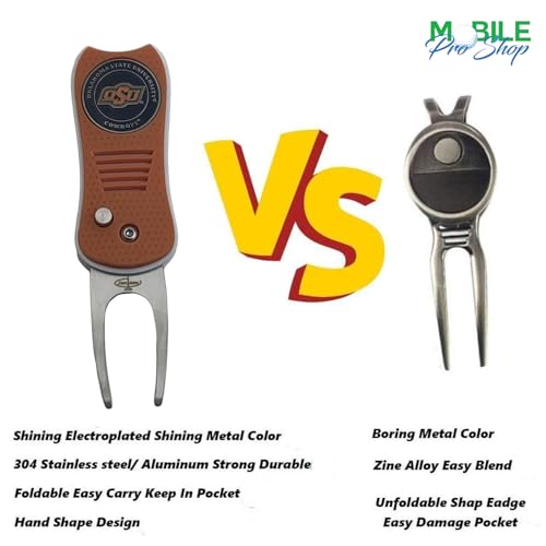 Switchblade Divot Repair Tool with Logo Printed Removable Magnetic Ball Marker-Best Divot Fixer - style: Oklahoma State Cowboys