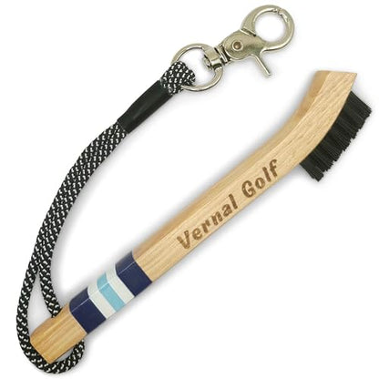 Golf Brush Made from Hickory Wood, Golf Club Groove Cleaner with Secure Clip Attachment for Bags and Carts - Golf Gifts for Men - color: Blue and White