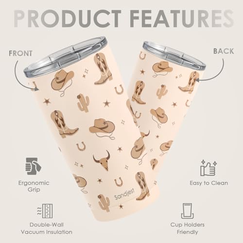 SANDJEST Cowgirl Tumbler 20oz, Stainless Steel Travel Cup with Lid, Insulated Coffee Mug, Cowgirl Gifts for Women Girls Friends Sisters on Birthday Christmas (Beige) - color: Cowgirl 1