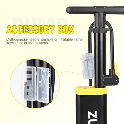 ZUKKA Bike Floor Pump with Gauge 160 PSI High Pressure Bicycle Air Pump Fits Presta and Schrader Valve Bike Tire Pump for MTB Road Bike,Soccer Basketball, Ball
