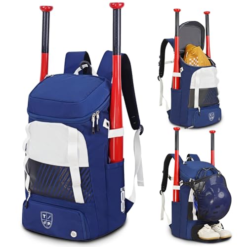 Youth Baseball Bag,Softball Backpack for 2 Bats with Ball Pocket,Large Lightweight Waterproof Softball Equipment Bag with Fence Hook and Separate Shoe Compartment