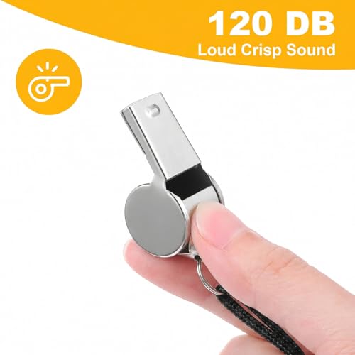 48PCS Stainless Steel Sports Whistles with Black Lanyard – Loud Crisp Sound Whistles Bulk for Coaches, Referees, Officials, and Emergency Use