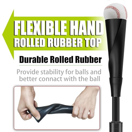 TARUMG Portable Batting Tee for Baseball/Softball, Height Adjustment from 25-47 inches, Heavy Duty Baseball Tee with Detachable Rubber Top, Easy Assembly Hitting Tee for Kids/Youth/Adults - style: Basic&Black 25“-37”