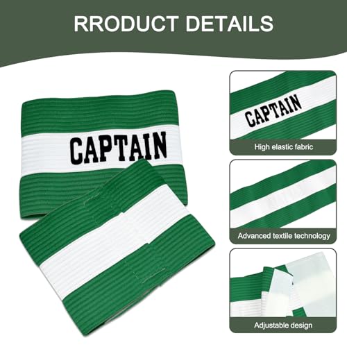 Captain Armbands for Soccer, Unisex Captain's Armband Adjustable Football Arm Bands Adults & Youths Elastic Captain Arm Band Team Sports Accessories - color: Green