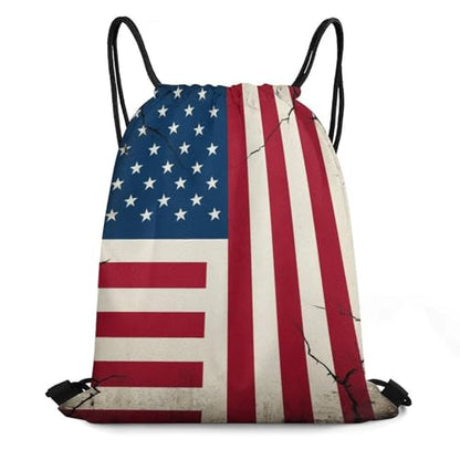 Yoga Drawstring Bag Gym Sackpack String Backpack Waterproof for Sports Beach Swimming Lightweight Men Women, American Usa Flag Crack Bags - color: Picture (1001)