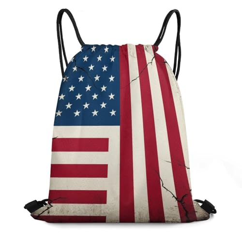Yoga Drawstring Bag Gym Sackpack String Backpack Waterproof for Sports Beach Swimming Lightweight Men Women, American Usa Flag Crack Bags - color: Picture (1001)