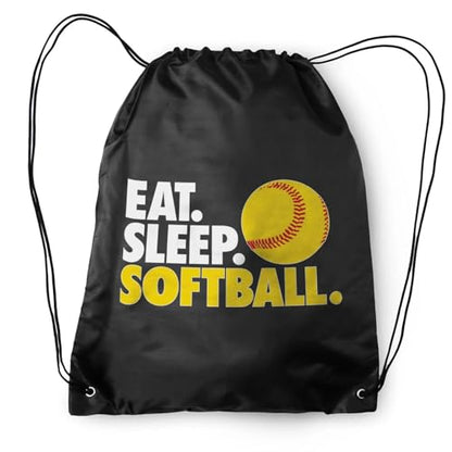 ChalkTalkSPORTS Softball Sport Pack Drawstring Bag | Eat Sleep Softball | Black