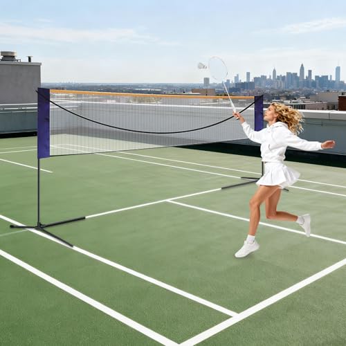 20FT Portable Badminton Net Set, Height Adjustable Tennis Net, Polypropylene Fiber Sports Nets Set, Volleyball Training Court Sports Tool for Indoor Outdoor Court Backyard and Beach Games