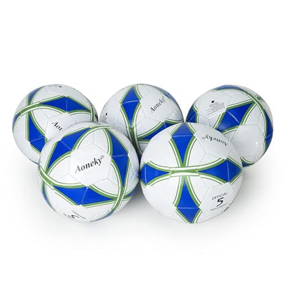 Aoneky Soccer Ball with Pump - color: 5 Pack with 1 Pump - White/Blue/Green, size: 5