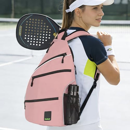 Goloni Pickleball Bag for Women Men, Convertible Pickleball Backpack Sling Bag with Fence Hook, Waterproof Polyester Paddle Bag with Multiple Compartments - color: Pink