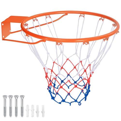 Goplus 18’’/15’’ Replacement Basketball Rim, Wall Door Mounted Basketball Hoop with All Weather Net, Indoor Outdoor Hanging Basketball Rim Goal Outside - size: 15", style: Orange