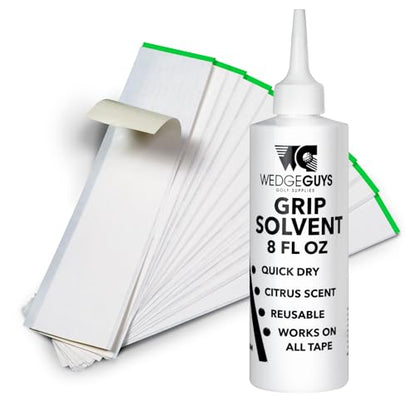 Wedge Guys Professional Golf Grip Tape 2" x 10" Solvent Activated Double Sided Adhesive Strips for Regripping Golf Clubs - color: 30 Strips + 8oz Solvent