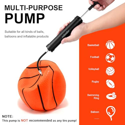 10 Inch Ball Pump Kit, Basketball Pump, Portable Air Pump with 5 Needles, 1 Nozzle & Extension Hose for Soccer Football Volleyball Water Polo Rugby Exercise Sports Ball