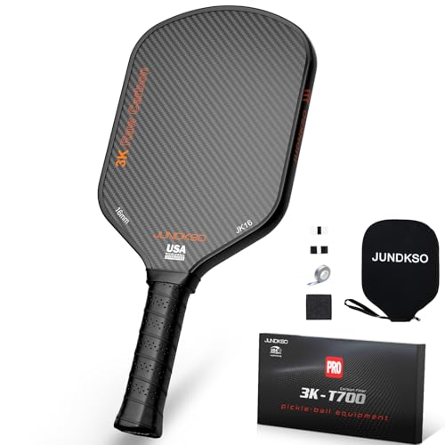 Professional Pickleball Paddles- T700 Carbon Fiber Pickle Racket- 3K Raw Carbon Frosted Surface for Enhanced Spin and Friction - USAPA Approved Offensive Long Paddle for Intermediate Advanced Players - color: Black - Orange