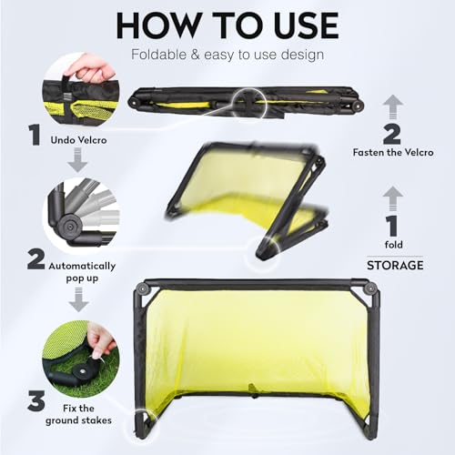 Soccer Goal Set up in 1 Sec - Auto Pop Up, Portable & Lightweight, 36 × 24 Collapsible Folding Soccer Nets for Kids and Youth Outdoor Soccer Ball Training Equipment Goals