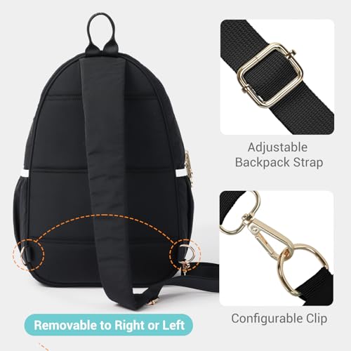 Pickleball Bag for Women, Quilted Stylish Sling Bag, Adjustable Shoulder Strap, 2 Storage Compartment Holds Paddles, Balls,Shoes - color: Black