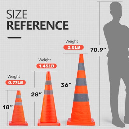 [4 Pack] 18 Inch Collapsible Traffic Safety Cones, Orange Cones, Multi Purpose Pop-up Cones with Reflective Collar, for Road Parking, Driving Practice