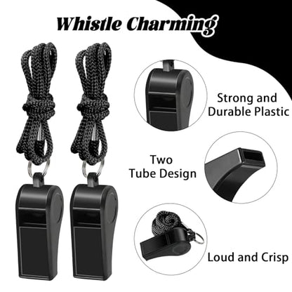Retainbre 48 Pcs Coach Whistle with Lanyard Lifeguard Whistles Bulk Plastic Sports Loud Referee Whistle for Adults Emergency Teachers Training - color: Black