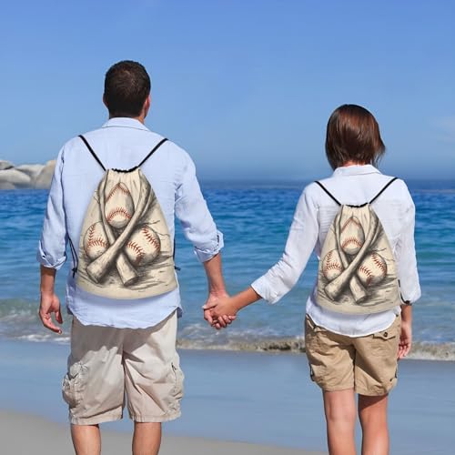 Drawstring Backpack Waterproof String Bag Hand Drawn Baseball Bats and Ball Cinch Bag Lightweight Sport Gym Sackpack Small - size: Small