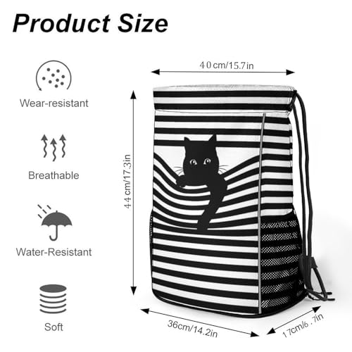 Cat Drawstring Backpack Gym Bag With Shoe Compartment String Bag Sport Beach Swimming Sackpack For Women Men - color: Cat