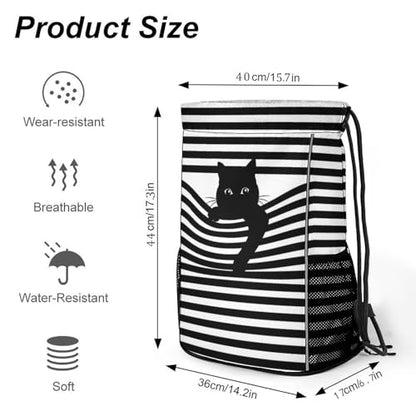 Cat Drawstring Backpack Gym Bag With Shoe Compartment String Bag Sport Beach Swimming Sackpack For Women Men - color: Cat
