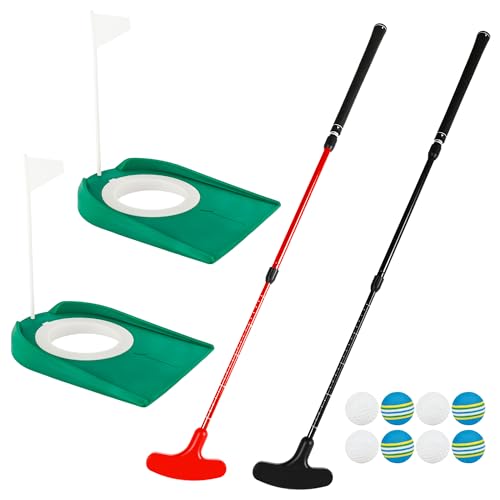 2 Pack Adjustable Golf Putter Set for Kids Teenagers Right or Left Handed Two-Way Mini Golf Club Putter Men and Women 4 Golf Training Balls 4 Practice Foam Balls 2 Flag Cup - color: Color Set 3