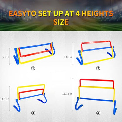 6 Pack Multicolor Agility Hurdles 4 Height Adjustable Speed Training Hurdles Fitness & Speed Training Equipment