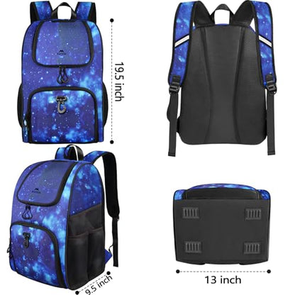 MATEIN Basketball Bag, Sturdy Soccer Bag with Ball Holder & Shoe Compartment, Large Basketball Backpack for Training Equipment, Water Resistant Sports Ball Backpack Fits Volleyball Football, Colorful - color: Galaxy Blue - Large