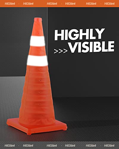 HiGiant [4 Pack] Collapsible Traffic Safety Cones 28 Inch, Orange Pop-up Cones with Reflective Collar, Caution Cones for Road Driving Practice and Parking lot