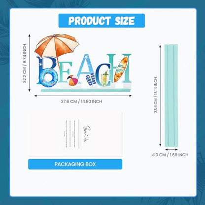 Smile Summer Indoor Decorations Wooden Decor, Beach Hawaii Style, Sign for Home Tabletop Centerpiece Mantel Shelf Fireplace - style: Letter Beach