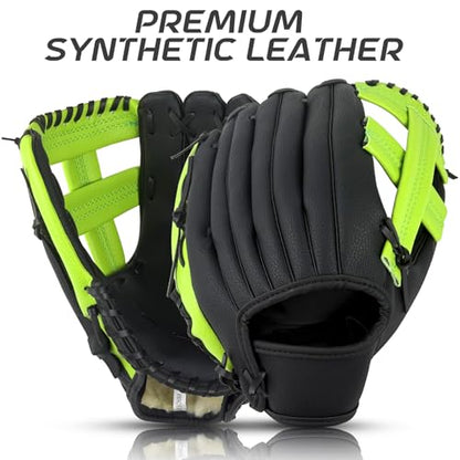 Baseball Glove, Softball Glove, Baseball Mitt, 10.5''-12.5'' for Youth Adult Training and Beginner Play, Synthetic Leather Outfield Mitts, Right Hand Throw - color: Black,Green, size: 12.5"