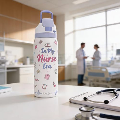 Nurse Stainless Steel Water Bottle, In My Nurse Era, Vacuum Insulated, Push-Button Lid, 32 oz, Gifts for Medical Students Women Girls Friends Teens Birthday Christmas - color: Nurse 1
