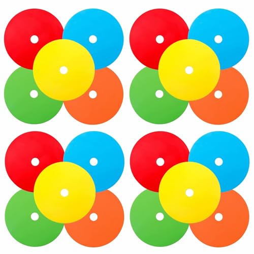 Spot Markers 4.72 Inch 9 Inch Non Slip Rubber Floor Markers Flat Field Cones Poly Dots for Soccer Basketball Sports Speed Agility Training and Drills - style: 6inch 20pcs 5colors