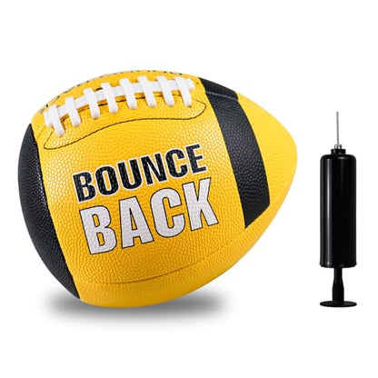 BOUNCEBACK Soft Leather Training Football, Youth Size & Official Size, Fatherless PU PassCatch Solo Enhancing Passing Catching(with Pump) - style: Yellow-7#(Ages 5-14)